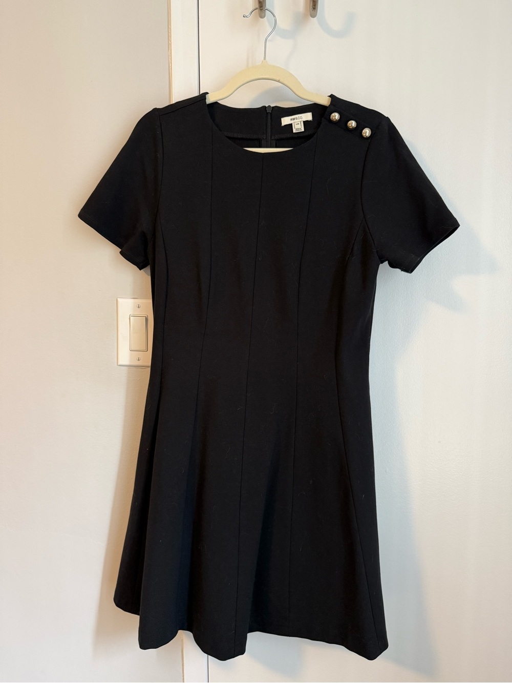 RW&Co Black Short-Sleeve A-Line Dress with Gold Buttons